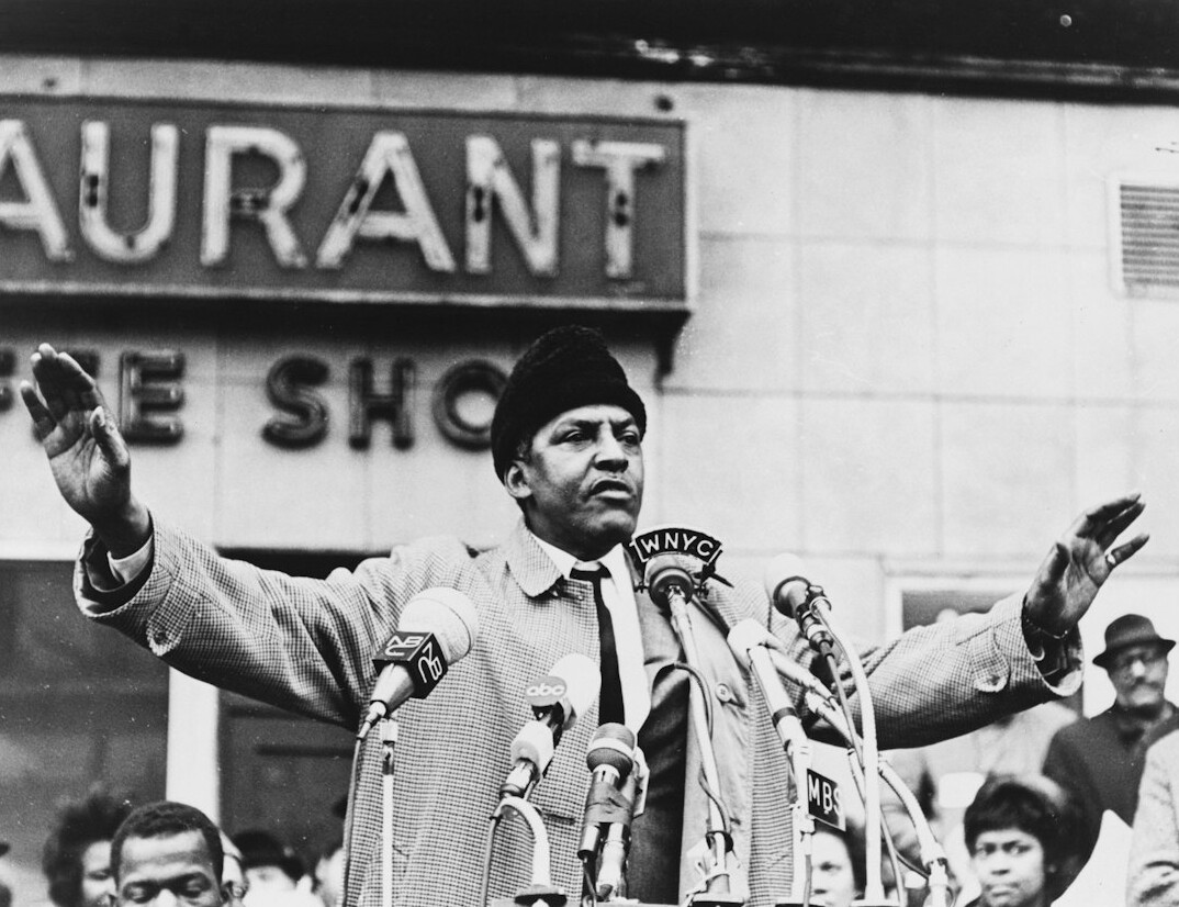 politician speaking to press